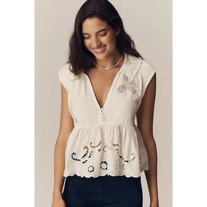 By Anthropologie Cutwork Babydoll Blouse Tank Top Floral Embroidered S 284903